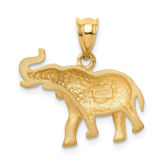 14k Yellow Gold Brushed Diamond-cut Elephant Necklace Charm Pendant, unisex - Picture 3 of 4